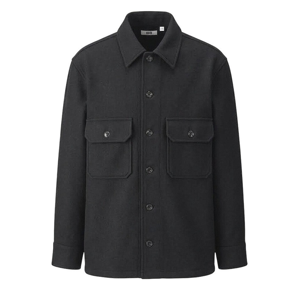 Lemaire Uniqlo U Wool Oversize Fleece Over Shirt Jacket Men Large Black Workwear